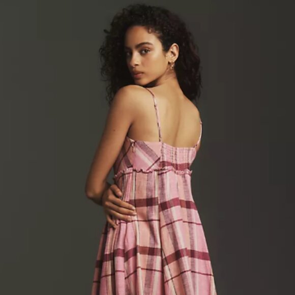 Brand New Maeve Linen Pleated-Waist Hanky-Hem Midi Dress - Picture 5 of 9